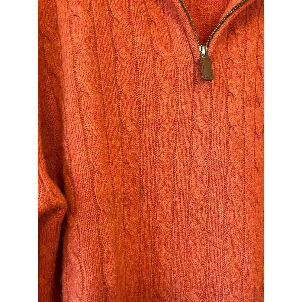 J. Crew Men's Lambs Wool Cable Knit Zip Up Pull On Henley Sweater Large Orange